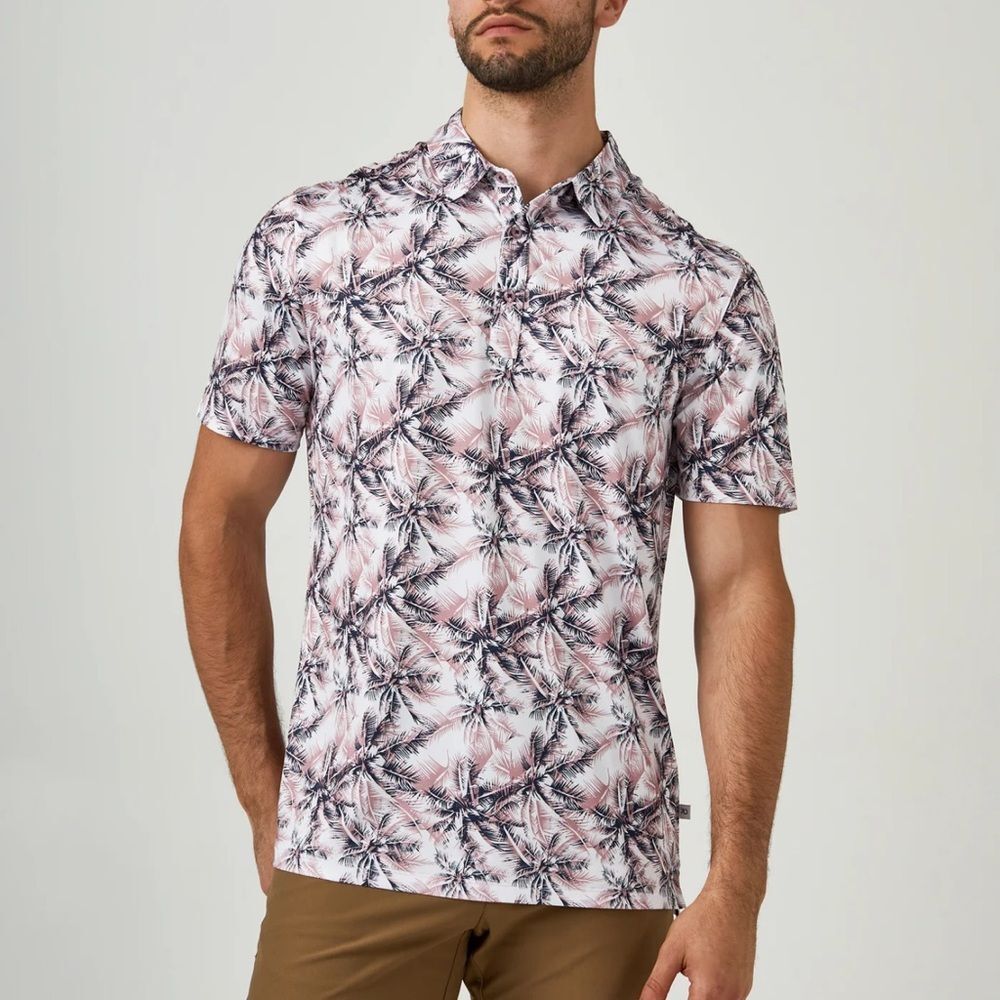 7Diamonds 4 Way Stretch Nido Polo Dusty Rose Men's XL